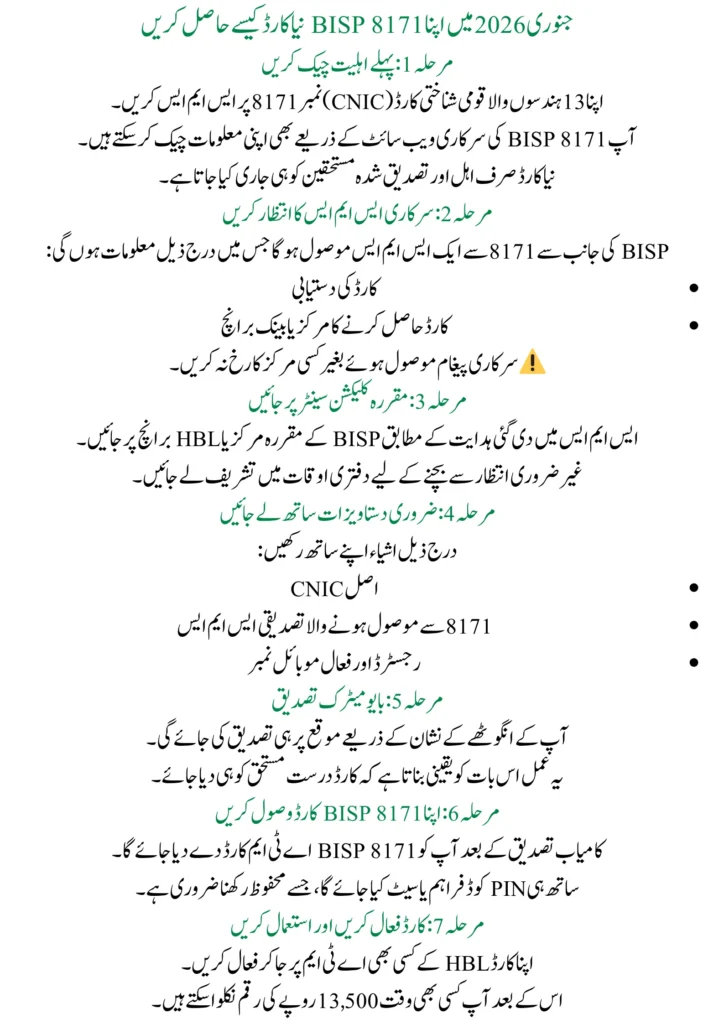 BISP 8171 Card Launch Details For Registered Women to Withdraw 13500 Payment